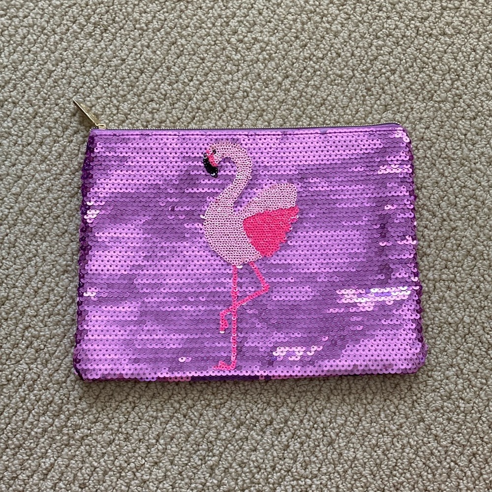 Tarte Sequin Flamingo Pink Purple Sequin Cosmetics Case Makeup Bag Like New